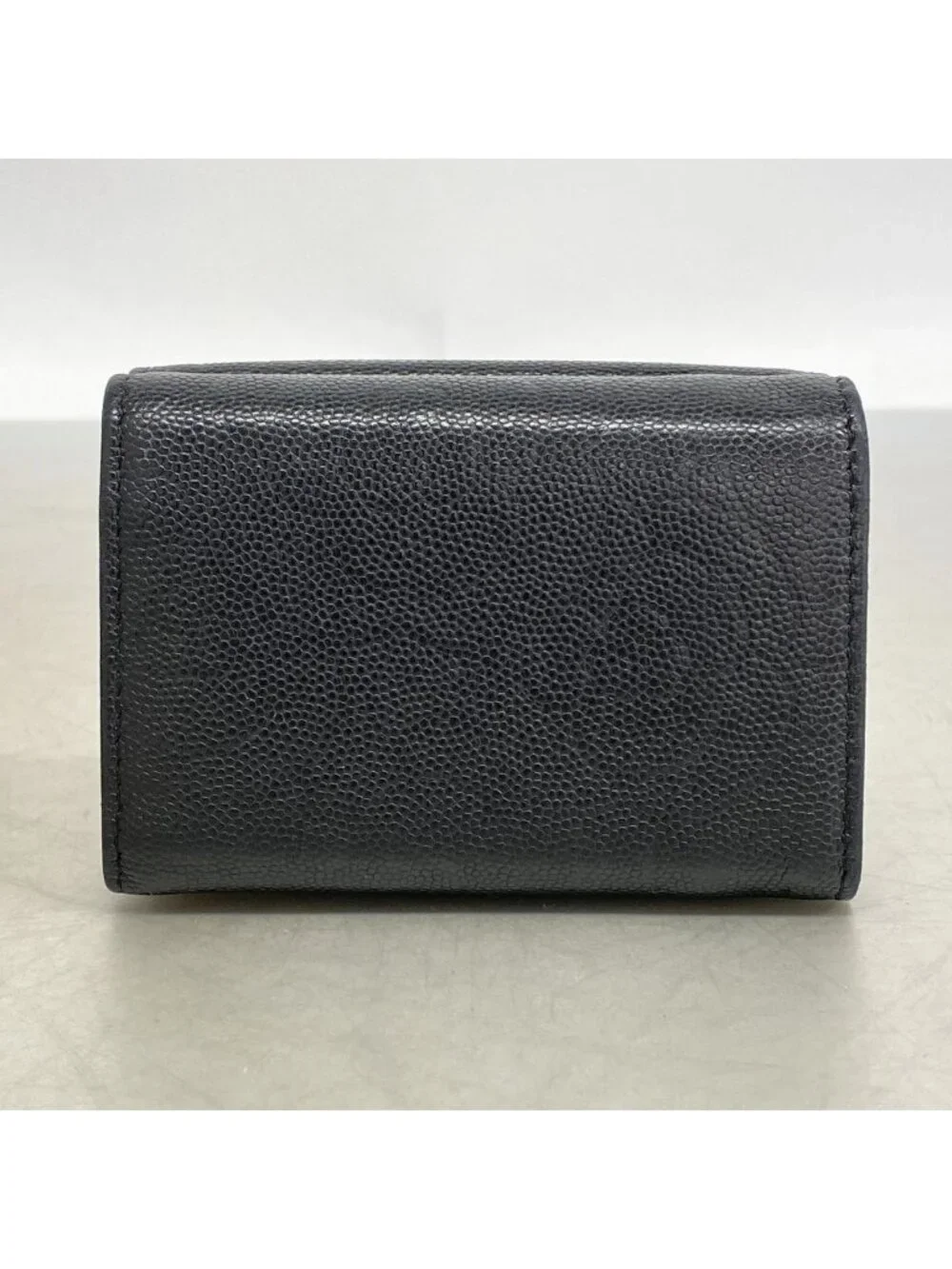 Chanel Trifold Wallet Camellia Caviar Leather Black Champagne Gold